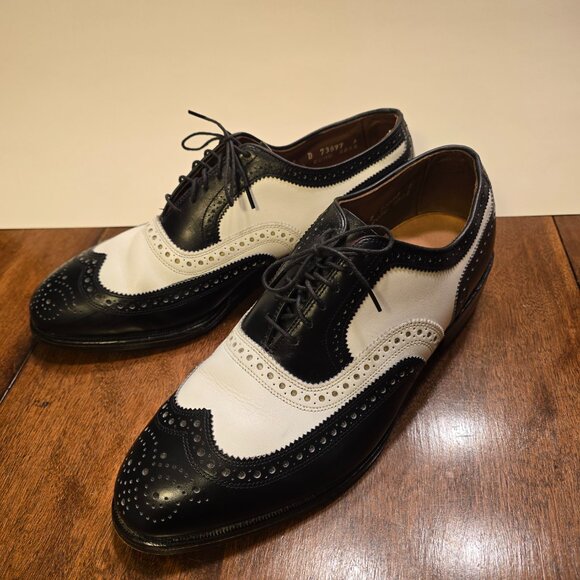 ALLEN EDMONDS Broadstreet Black/White Wingtip Spectator Shoes 9D Made in USA - Picture 2 of 16